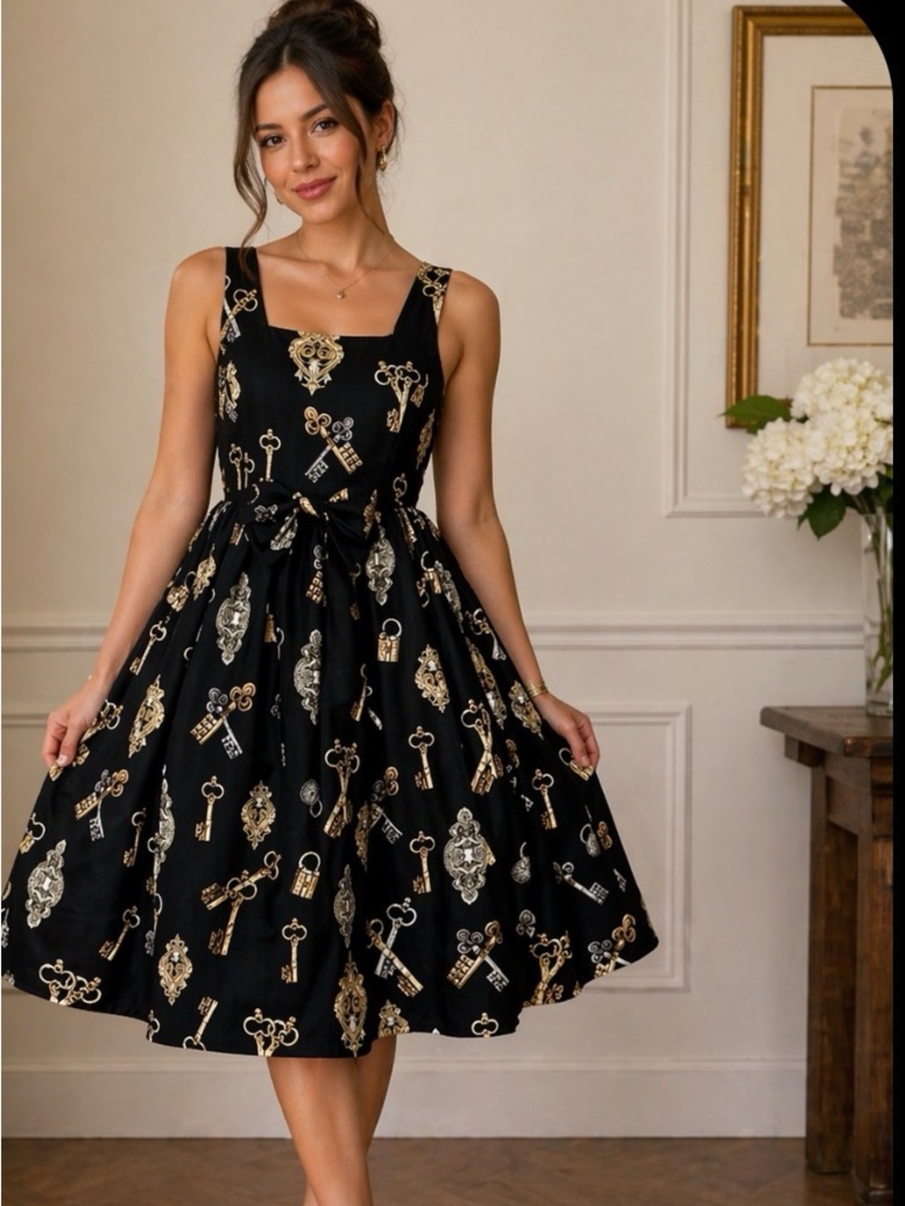 Rare Unique Lock & Key Dress by Lief S/M Steampunk Dapper Days Fit and Flare
